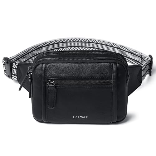 LATMAP 3L TRIPLE ZIP Fanny Packs Belt Bag For Women Men Crossbody Waist Pack Sling Chest Bum Travel Bag Purse Faux Leather Fashion Cute Black - color: Black