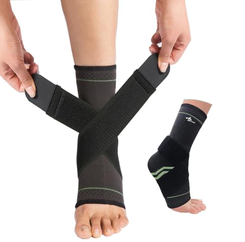 ABIRAM Ankle Brace Compression Sleeve with Adjustable Support Strap - color: Green, size: Small