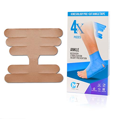 M7 Sport Kinesiology Ankle Tape for Ankle Sprain and Injury Recovery, Kt Tape for Ankle, Pain Relief Therapeutic Tape, Plantar Fasciitis, Waterproof, Eases Swelling (Beige, 4-Pack) - color: Beige