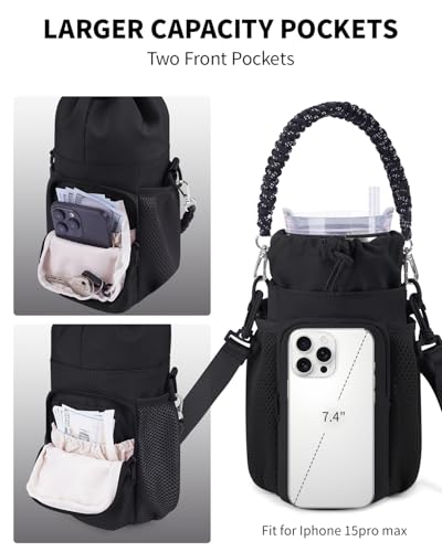 sportsnew Large Water Bottle Bag for 32/40/64oz Cup & Tumbler,Crossbody Insulated Cup Sleeve Bottle Holder Carrier with Strap - color: Black