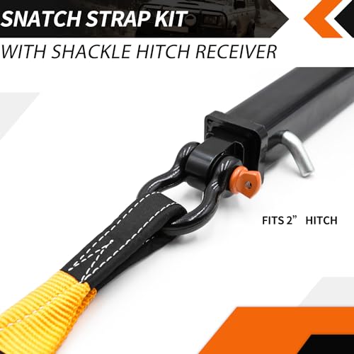 ALL-TOP Nylon Recovery Kit with Hitch Receiver: 3" x 20' (35,000lbs) 100% Nylon Snatch Strap + 2" Shackle Hitch Receiver + 3/4 HD Shackles (2pcs) with Isolator + Storage Bag - size: 3" x 20' Kit + Hitch Receiver