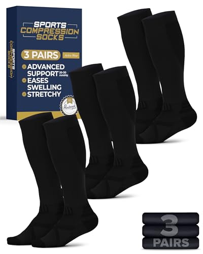 Pembrook 3 Pairs Compression Socks 20-30 mmHg - Compression Socks for Women and Men | Running, Athletic, Travel, Nurses - color: 3 Black With Black - 3 Pairs, size: X-Large