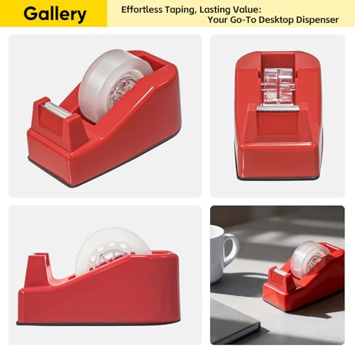 2-Pack Compact Desktop Tape Dispenser with 5 Rolls 3/4" Tape, Red - color: Red