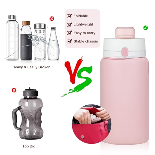 PLTCAT Collapsible Water Bottles, 19oz Foldable Silicone Travel Bottles - color: Pink