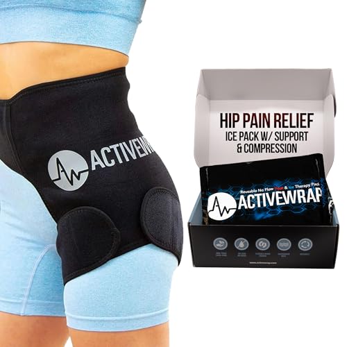 Activewrap Hip Ice Pack Wrap - PT-Designed Hot & Cold Compression Hip Brace with Ultra Flex Gel Pack for Post-Surgery Comfort, Hip Flexor Support, Bursitis, Labral Tear & Injuries - One Size Fits Most