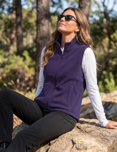 TACVASEN Women's Fleece Vest Outerwear Lightweight Sleeveless Zip Up Jacket - color: Deeppurple, size: X-Large
