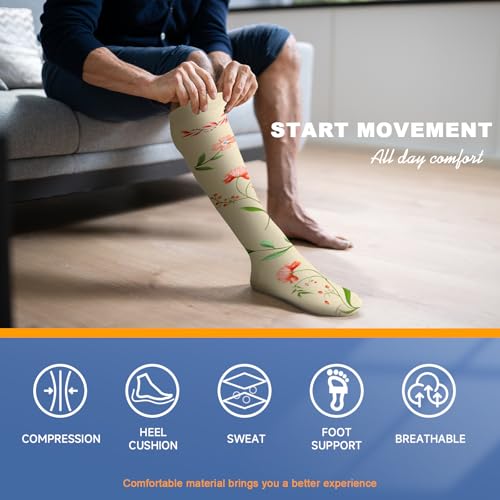 bropite Compression Socks For Women&Men,6 Pairs 20-30 mmHg Knee-High Socks - color: 01 Blackdaisy 27, size: Large-X-Large