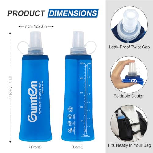 2 Pack Soft Flask 250ml TPU Collapsible Soft Water Bottle BPA-Free for Hydration Pack Jogging Running Hiking Cycling Camping (Dark Blue) - color: Dark Blue