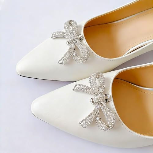 Stylish Bow Shoe Buckle with Sparkling Rhinestones Detachable Shoe Clip Charms for Women High Heels Replacement Accessories - color: golden