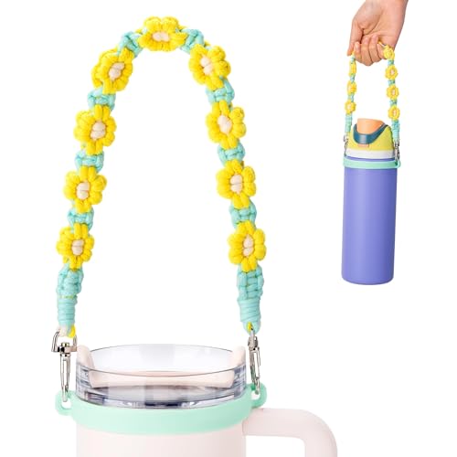 Water Bottle Handle Strap for Stanley Cup, Owala and Most 12-40oz Bottles - color: Daisy Teal