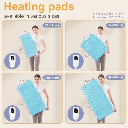 Heating Pad,Electric Heating Pad,Heating Pad for Back (LightBlue, 24"x12") - color: Babyblue, size: 24x12 Inch