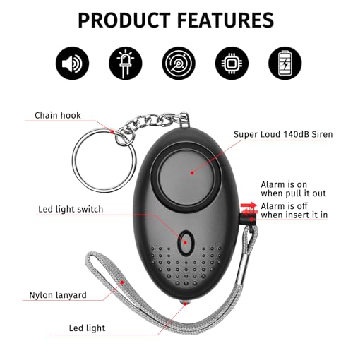 2-Pack Personal Safety Alarm Keychain (Black+White) - color: Black+White