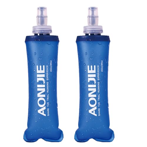 JEELAD Soft Folding Water Bottles TPU Collapsible Flask Hydration Pack Ideal for Running Hiking Cycling Outdoor - color: 250ml / 8.5oz - Pack of 2