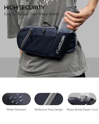 WATERFLY Water Bottle Fanny Pack, Hiking Hydration Belt for Women Men - color: Navy Blue