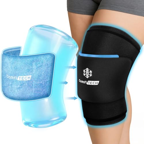 ComfiTECH Dual-Gel Knee Ice Sleeve, 30-Min Cooling Wrap for Knee & Thigh, L - size: Large