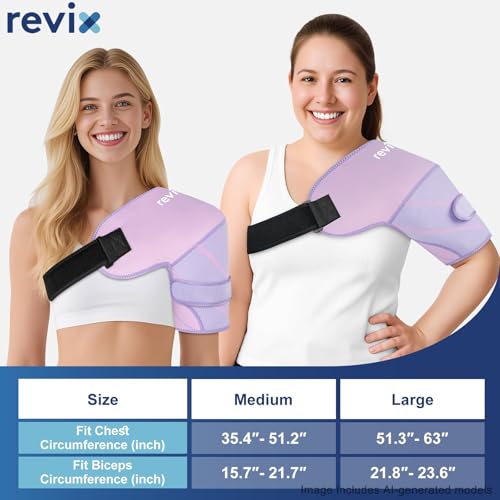 REVIX Large Shoulder Ice Pack Wrap & Brace for Rotator Cuff & Arm - size: Large, style: Purple, 1 Gel Pack+1 Shoulder Brace