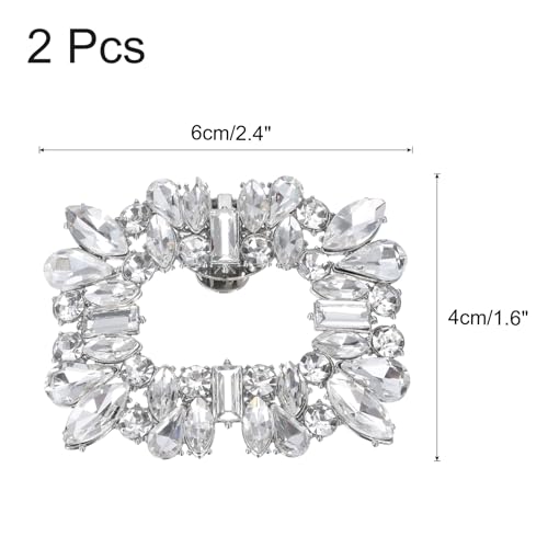 uxcell 2pcs Rhinestone Shoe Clips Detachable Square Shoes Charm Silver