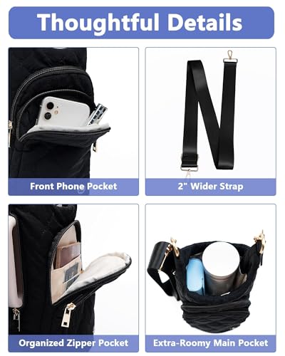 Water Bottle Holder with Strap 30/32 oz, Crossbody Water Bottle Carrier Bag - color: Black Diamond Quilted