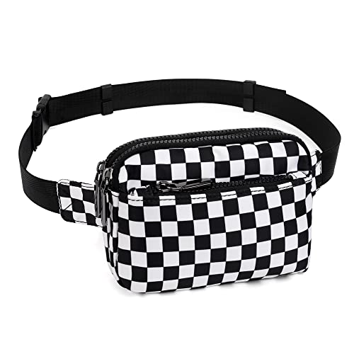 UTO Fanny Pack Crossbody Belt Purse Chest Waist Hip Travel Hiking Bumbag - color: 0759 Silver Zip Checkered