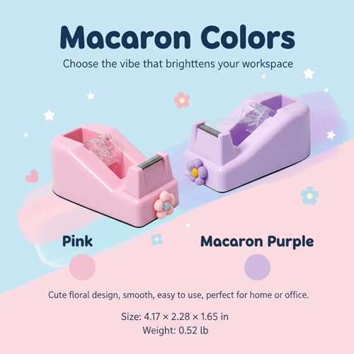 Tape Dispensers,Purple/Pink Tape Dispenser,Tape Dispenser Desk with Stable Weighted Base,Easy One-Hand Use for Scrapbook,Duct Tape & Packing Tape,Ideal for Vision Board Supplies,Office&School Supplies