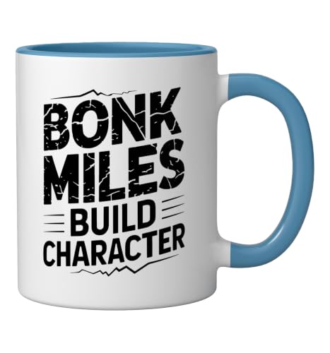 Mountain Trail Runner Who Packs Gels Still Bonks Mile Twelve Ceramic Mug, Blue/White, 11oz - color: Blue/White, size: 11 Ounces