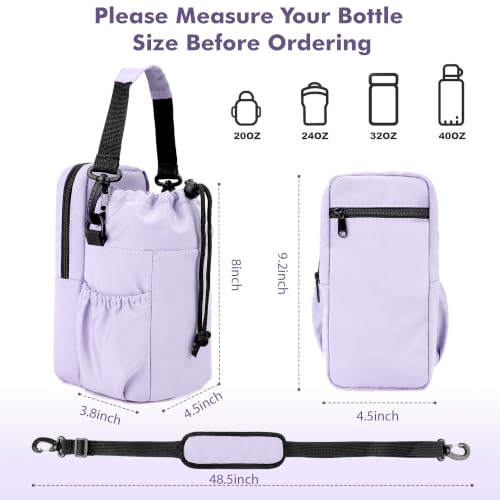 Water Bottle Holder with Strap, 32/40oz Insulation Water Bottle Carrier Bag with Phone Pocket, Water Bottle Sling Bag Crossbody Water Bottle Holder for Hiking Walking - color: Purple