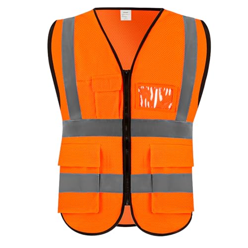 High Visibility Safety Vest with Pockets and Zipper, 1 Pack 5 Pack - color: Orange-mesh, size: Large
