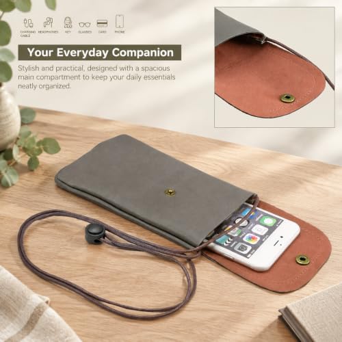 Cell Phone Neck Pouch, PU Leather Carrying Bag with Credit Card Holder Adjustable Strap, Small Travel Purse for iPhone 11 XR XS Max SE 8 7 6 Plus, Galaxy S10 S7 Edge A10 J7, Moto G6 (Gray) - color: 01 Gray