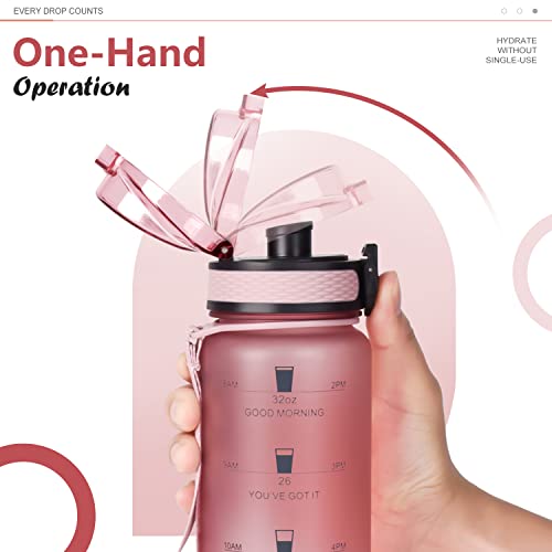 Opard Zip 32oz Plastic Water Bottle Dishwasher Safe, Leakproof Flip-Top Lid, BPA Free Tritan, Wide Mouth Reusable Sports Water Bottle for Gym Hiking Commuting Outdoor Travel and School - color: Z-Pink, style: 32 Ounces