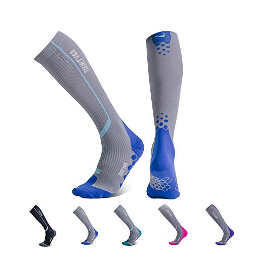 Thirty48 Elite Compression Socks Women & Men Graduated 20-30mmHg - color: [1 Pair] Blue/Grey, size: Small-Medium