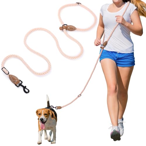 Mile High Life Hands Free Dog Leash, Crossbody Waist Leash with Genuine Leather Connection, Multifunctional Adjustable Slip Lead for Dog Walking Running (Light Brown, 7FT) - color: Light Brown, size: 7FT Hands Free
