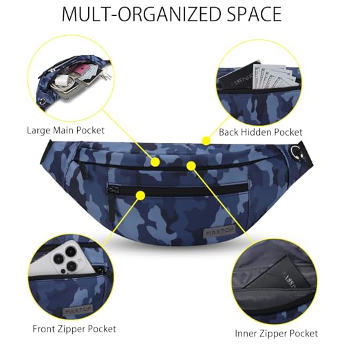 MAXTOP Large Fanny Pack Cross Body Bag Camo Belt Bag with Headphone Jack - color: Camo Gray Blue, size: Large