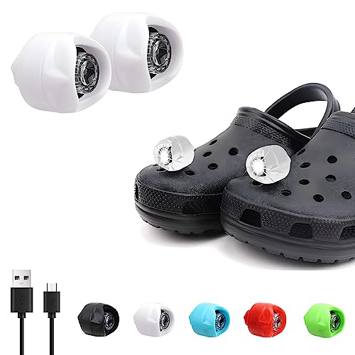 Vergissm Rechargeable Headlights Compatible with Croc, 2 PCs LED Flashlight, Waterproof Hands Free Flashlights with 3 Lighting Modes, Novelty Clog Lights for Camping, Dog Walking (White) - color: White