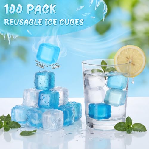 100 Pack Reusable Ice Cube for Drinks with Storage Bag