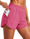 MAGCOMSEN Women's Running Athletic Shorts Zipper Pocket Quick Dry Liner - color: Rose Red, size: Medium