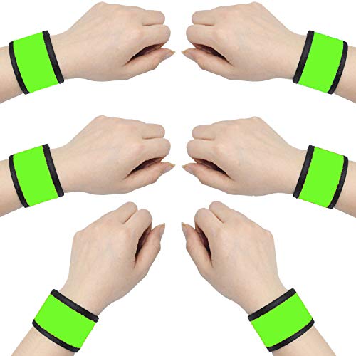 LED Glow Slap Bracelets Light Up Wristbands Flashing Arm Wrist Bands High Visibility Safety Gear Lights for Cycling Walking Running Concert Camping Outdoor Sports, Fits Women Men - color: Green - (6 Pack) - New Packaging, Come With 2 Extra Button Battery