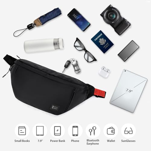 Fashion Large Crossbody Fanny Pack for Men Women,Water Resistant Waist Bag fanny Packs belt bag sling bag with 5-Zipper Pockets,Carrying 7.9"phone,Black-large - color: B-Black-L