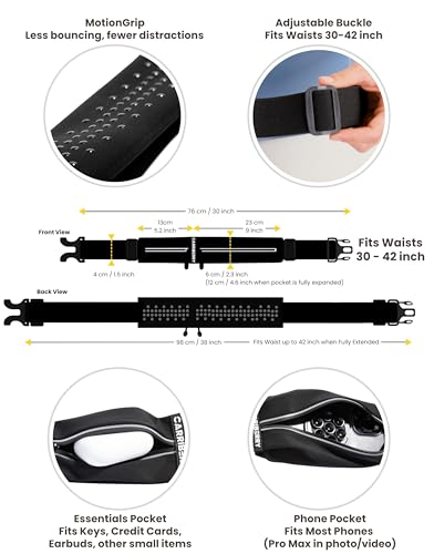 Slim Running Belt - Dual Pocket Waterproof Pouch for All Phones - color: Black (Dual Pocket)