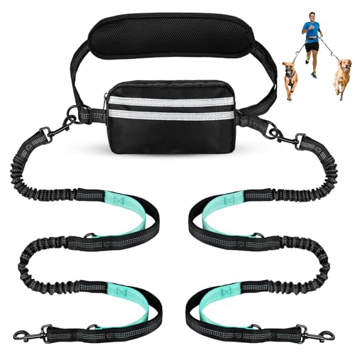 Hands Free Dog Leash for Two Dogs Walking, Running - color: Black/Mint Green, size: Large