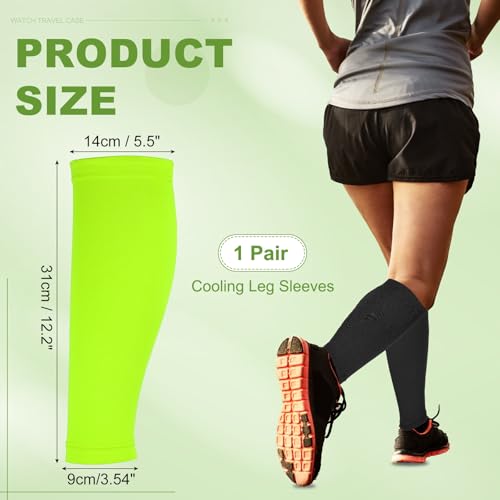 Sun Protection Leg Sleeves, Sports Compression Leg Cooling Ice Silk Sleeves with Anti-slip Silicone Strips - color: Green