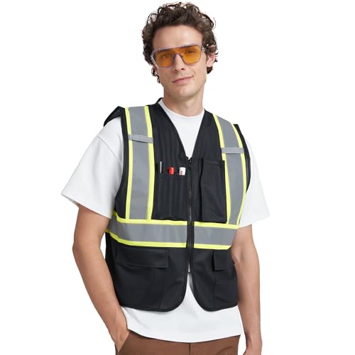 A-KSAFETY High Visibility Safety Vest for Men Women with Pockets and Zipper - color: Black, size: Small