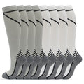 fenglaoda 8 Pairs Compression Socks for Men & Women 20-30 mmHg Knee High Nurse Pregnant Running Medical and Travel Athletic - color: 03-8 pairs-grey/white line, size: Small-Medium