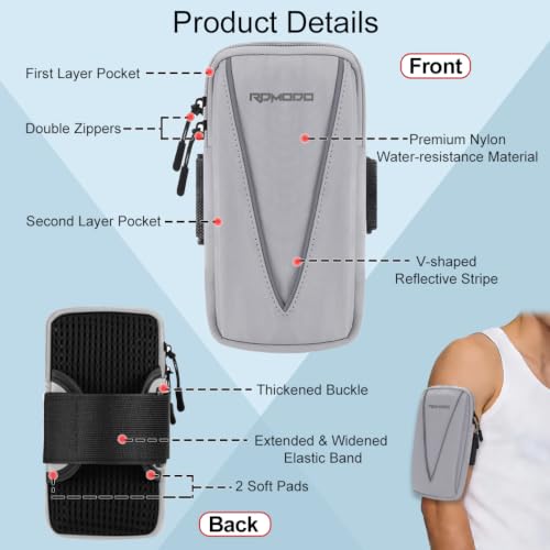 Running Armband Phone Holder, 2 Pockets Cell Phone Holder 7.5” Grey - color: 02 - Grey