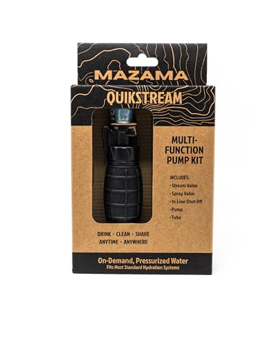 Mazama QuikStream Multi-Function Hydration Pump Kit – Pressurized Water System for Sharing, Cleaning & Cooling. Rinse Gear, Dishes, Pets, Sand & More. Fits Most Reservoirs. Squirt or Spray on Demand!