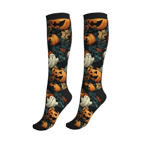 Compression Socks Knee High Circulation Support Socks For Women Men Athletic Running Work Hiking Cycling Travel - color: Halloween