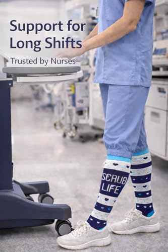 Aoliks 6 Pairs Compression Socks for Women & Nurses, Flying Knee High Socks - color: 02 Black/White/Heart, size: Small-Medium