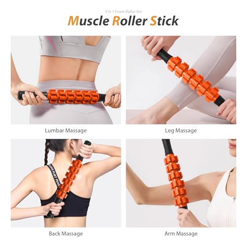 SUBCULTUREPICK 5 in1 Foam Roller Set Trigger Point Foam Roller for Exercise - color: Orange-new