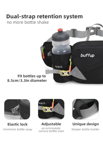 Lightweight Sports Fanny Pack with Bottle Holder,Waist Pack for Hiking,Running,Cycling & Outdoor Adventures (Black) - color: Black
