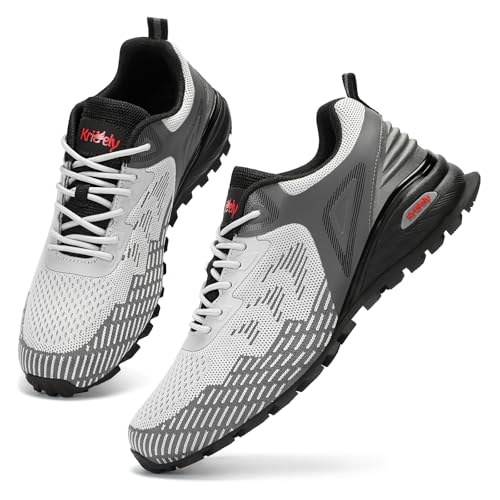 Kricely Men's Trail Running Shoes Non Slip Hiking Trekking Tennis Shoes - color: Light Grey, size: 10