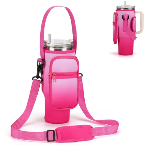 GOEWY Water Bottle Carrier Bag for Stanley Cup 40/30oz with Phone Pockets - color: Rose Red, size: 30oz